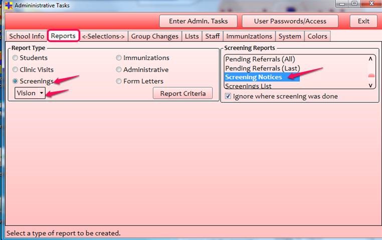 Administrative Tasks > Reports tab (2)