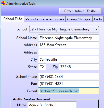 Administrative Tasks > School Info tab
