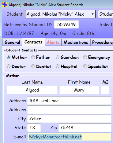 Student Information > Contacts tab