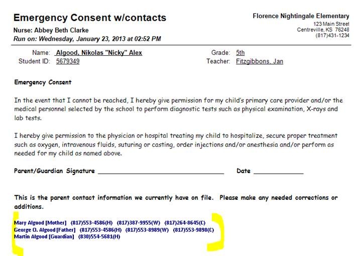 Emergency Consent report